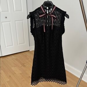 Sandro Black Lace Mini Dress with Striped Bow